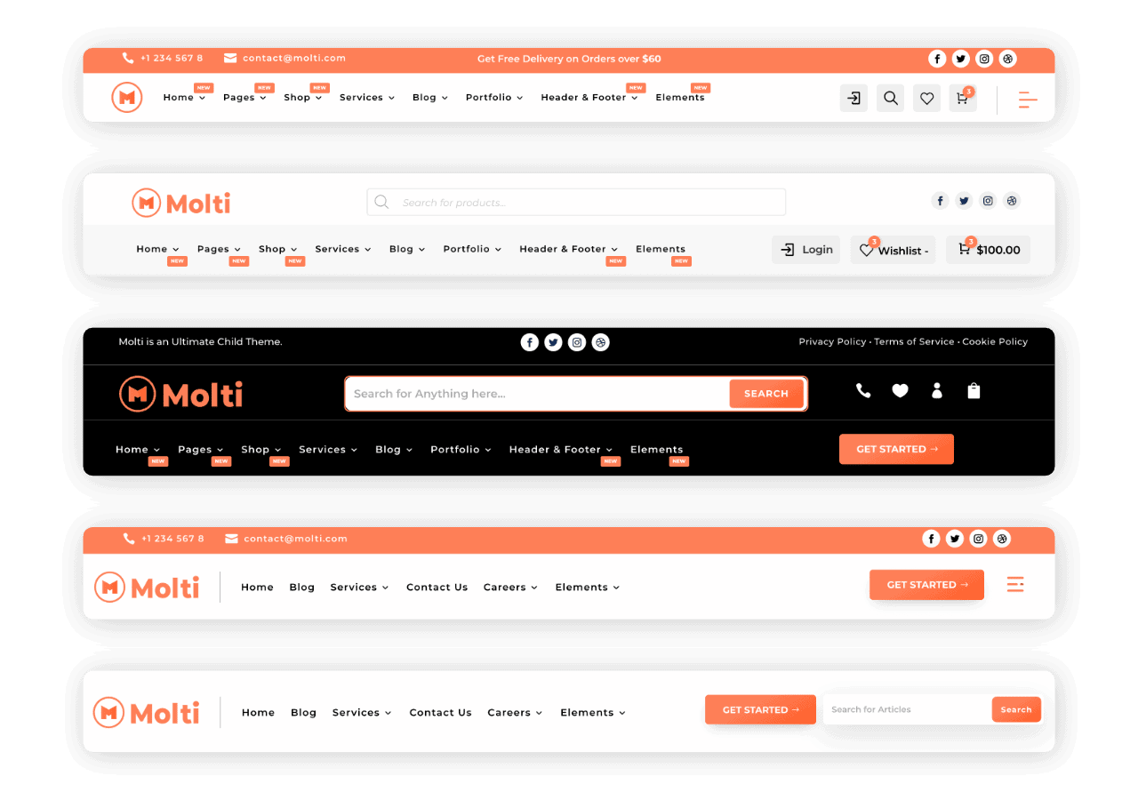 Molti Ecommerce Headers